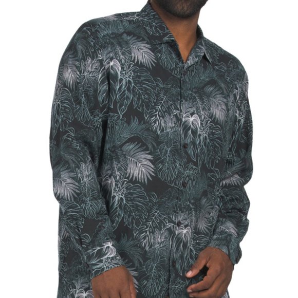 NWT TOMMY BAHAMA Big And Tall Silk Luminescent Fronds Long Sleeve Shirt 364no - Picture 1 of 3